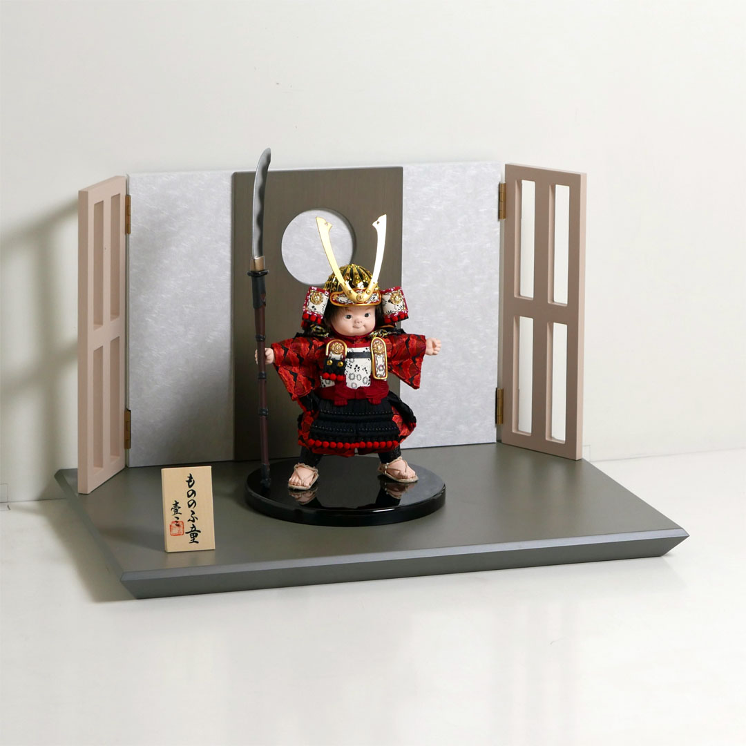 壹三作 弦 子供大将白月グレー飾り もののふ童 武者人形
