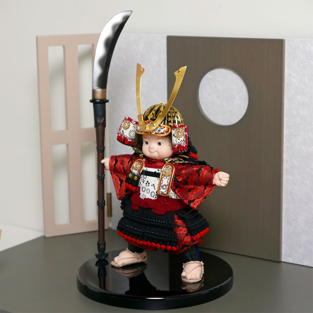 壹三作 弦 子供大将白月グレー飾り もののふ童 武者人形