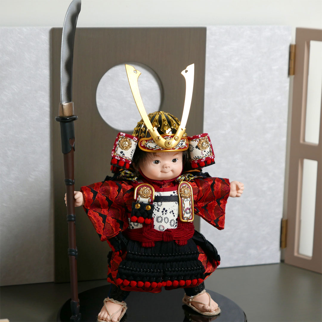壹三作 弦 子供大将白月グレー飾り もののふ童 武者人形