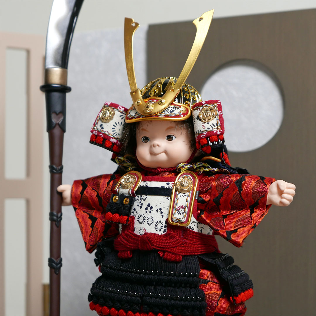 壹三作 弦 子供大将白月グレー飾り もののふ童 武者人形