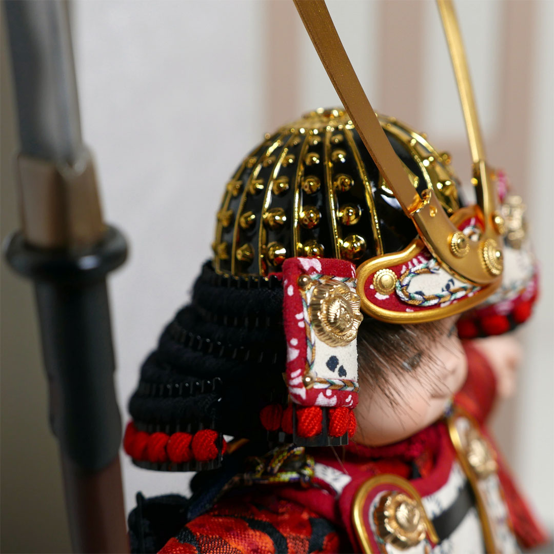 壹三作 弦 子供大将白月グレー飾り もののふ童 武者人形