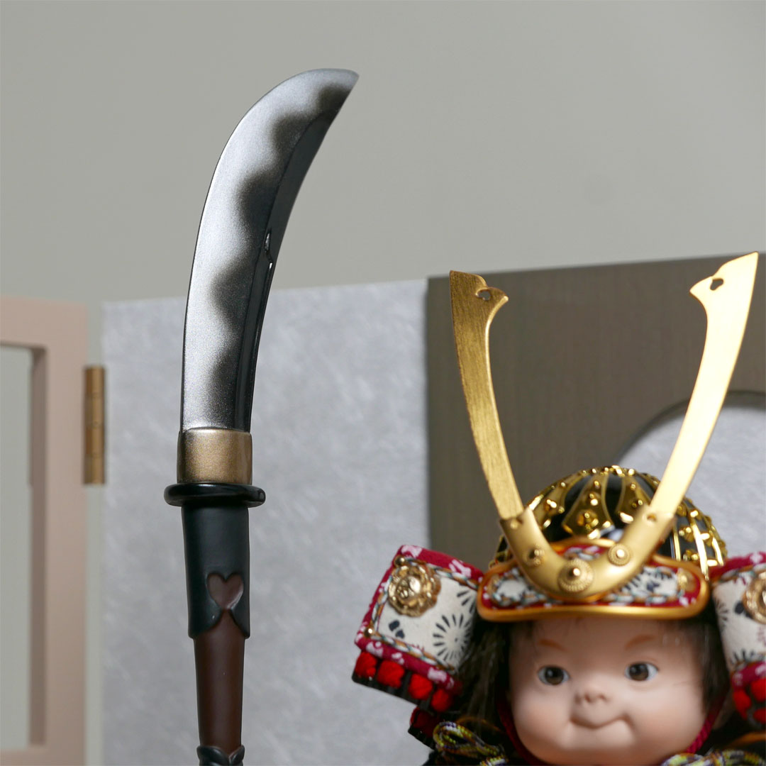 壹三作 弦 子供大将白月グレー飾り もののふ童 武者人形