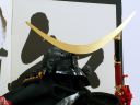 伊達政宗弦月形前立て素掛け威し六十二間筋鉢兜1/3サイズ手書き名前誕生日入り五月人形