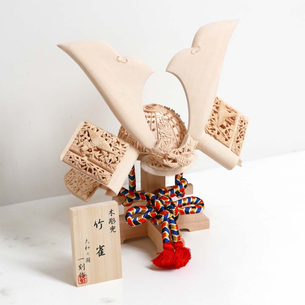 木彫り兜13号竹雀の木製兜が安い 一刻作 五月人形～広島市の人形問屋十