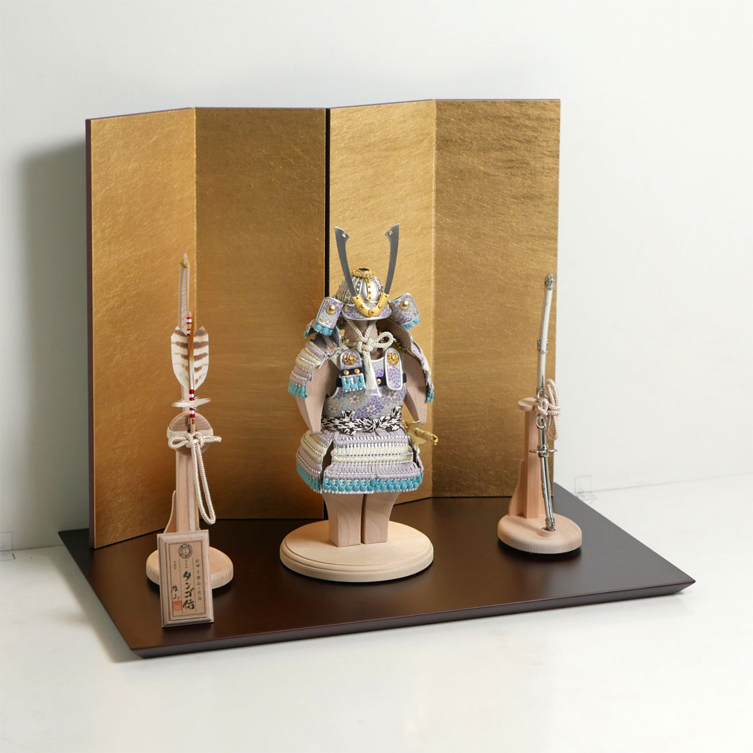 雄山作 タンゴ侍 藤丸 金屏風木目台飾り 鎧飾り 木製の五月人形