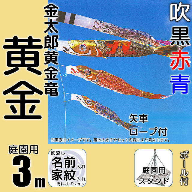 〇Bi奥1037 太郎鯉 王者の風格 鯉のぼりセット 3m 御矢車 太郎黄金鯉