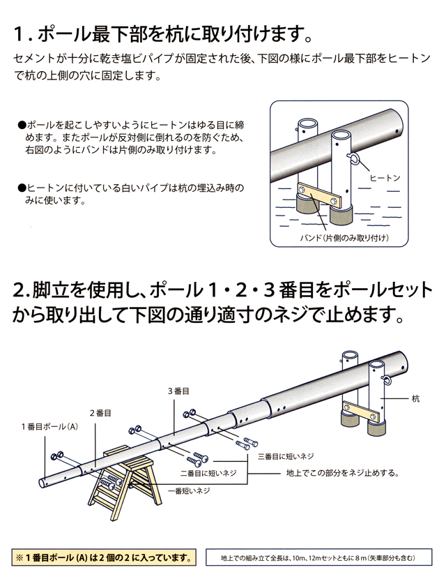 鯉のぼりポール説明書、ポールのセット1