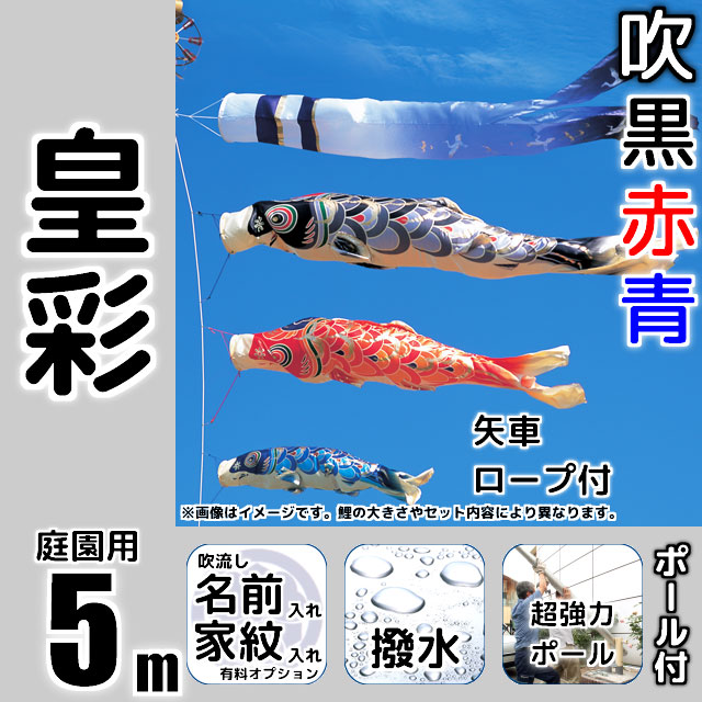 5m皇彩鯉のぼり超強力ロングポールセット