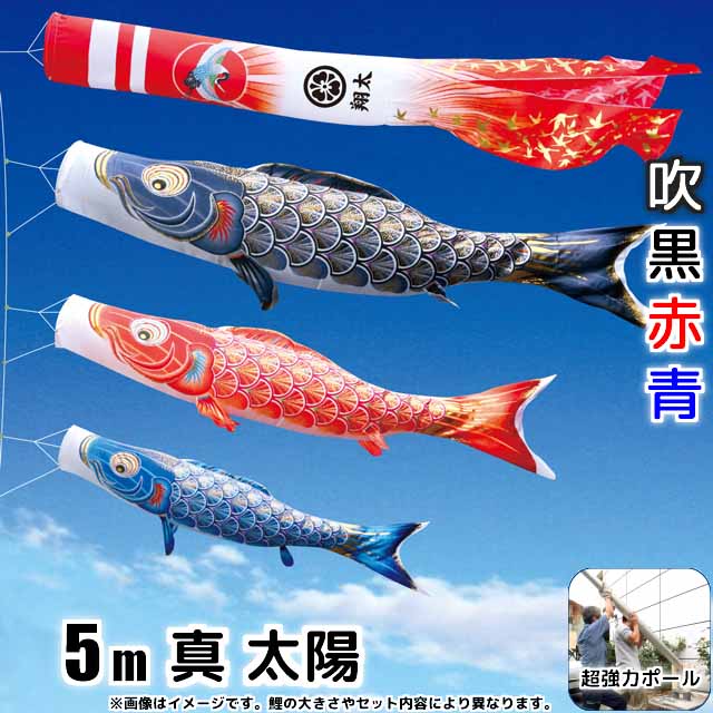 5m真・太陽鯉のぼりフルセットプラス(6点セット+最強ポール+ポール延長)