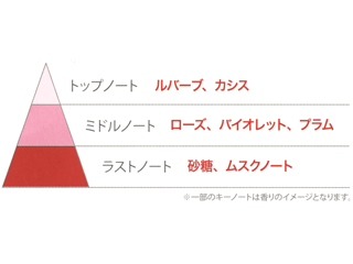 レッドベリーのトップノート、ミドルノート、ラストノートの香りのピラミッドを図解で説明