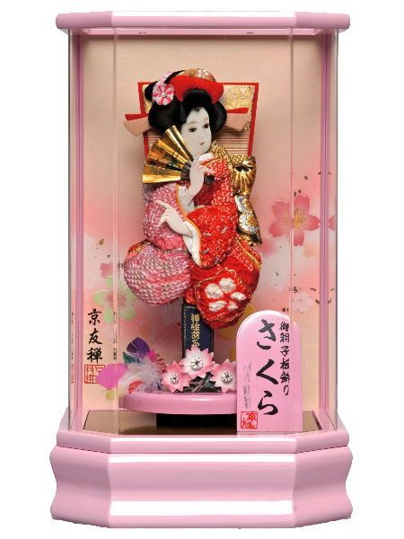 しぼり赤ピンク8号六角羽子板ケース飾り